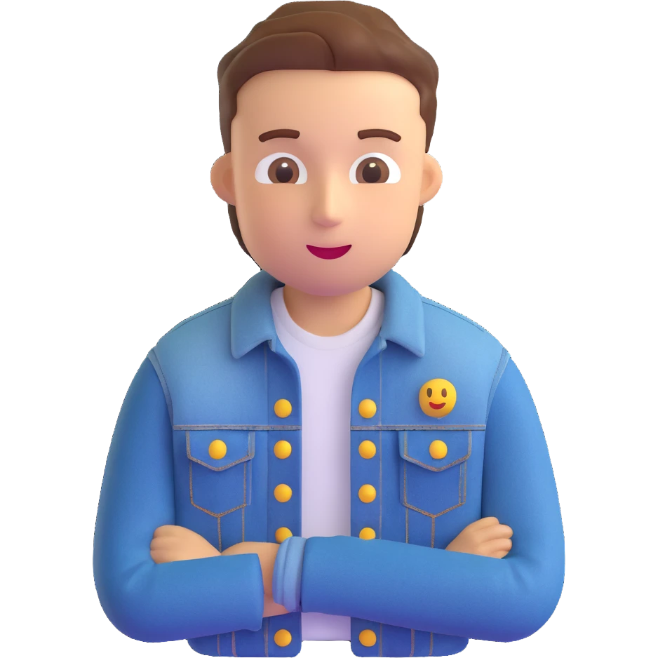 переодеть парня в джинсовку, сохранить 3d emoji стиль emoji