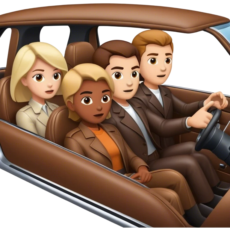 Four people in a car speeding away from danger emoji