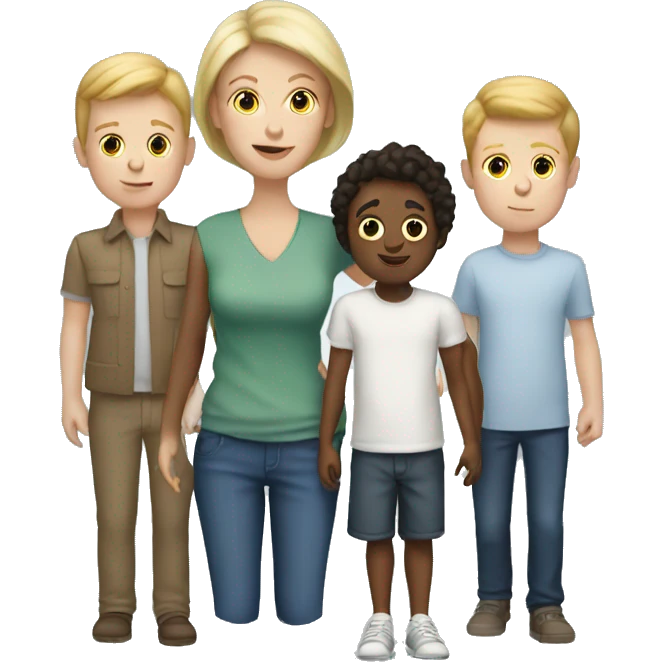White Mom with four white boys emoji