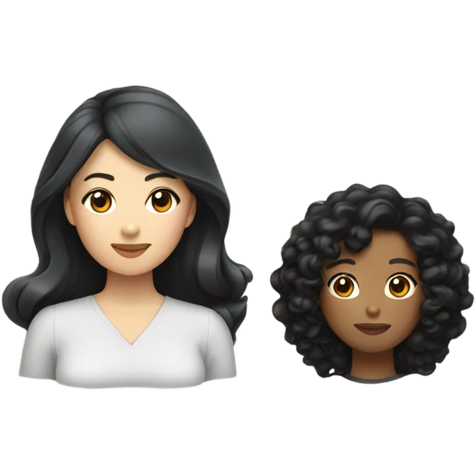 Asian women with black curly hair and black woman with long straight brown hair lesbian couple  emoji