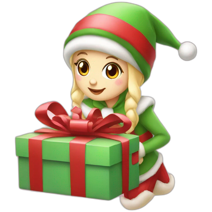 Kawaii Elf delivering Christmas gift emoji