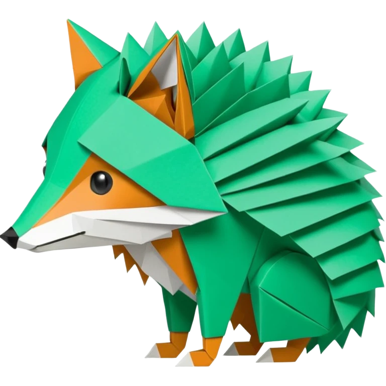 origami half fox half hedgehog in color green mint rgb(168, 251, 211)  #A8FBD3, include the tail of the fox it should not look like a disguise but all one piece emoji