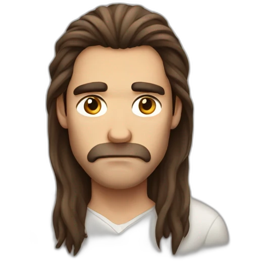 grumpy Man with long brown hair without moustache emoji