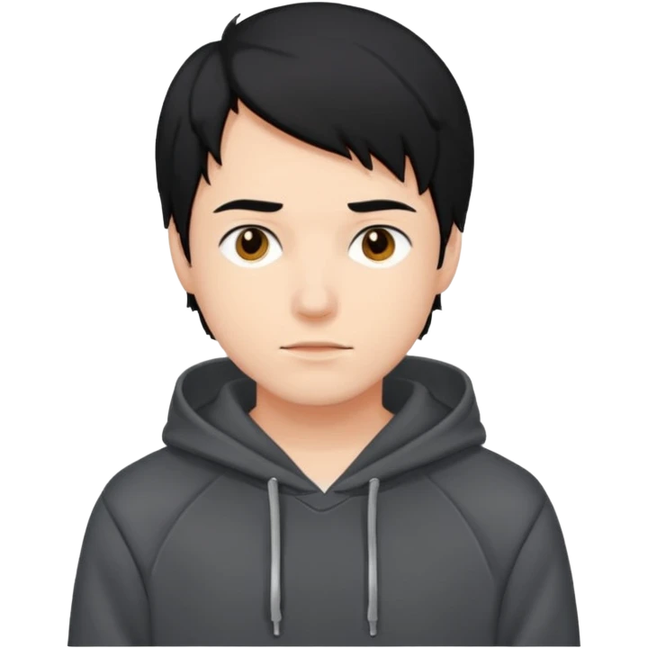 парень айтишник в капюшоне черные волосы, с темным фоном сзади в высоком качестве emoji