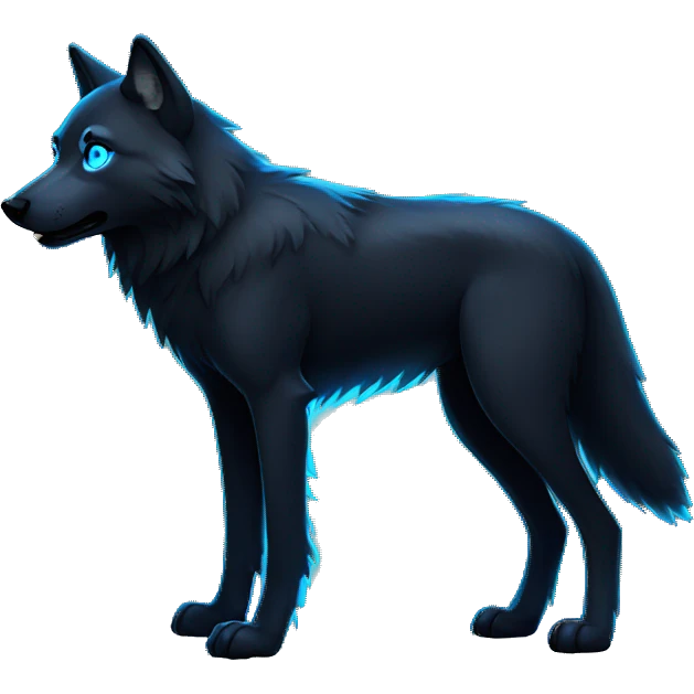 Black wolf with neon blue eyes full body emoji