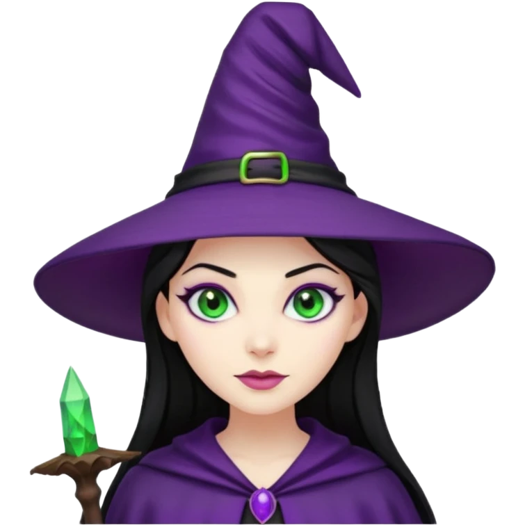 Halloween witch with purple witch hat and black hair emoji
