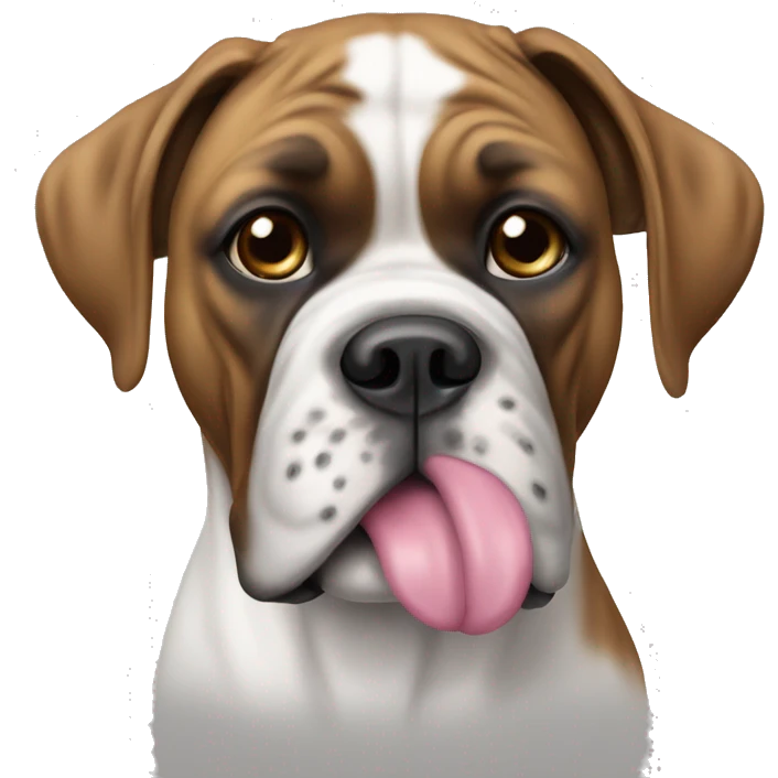 Sitting white boxer dog with pink nose emoji