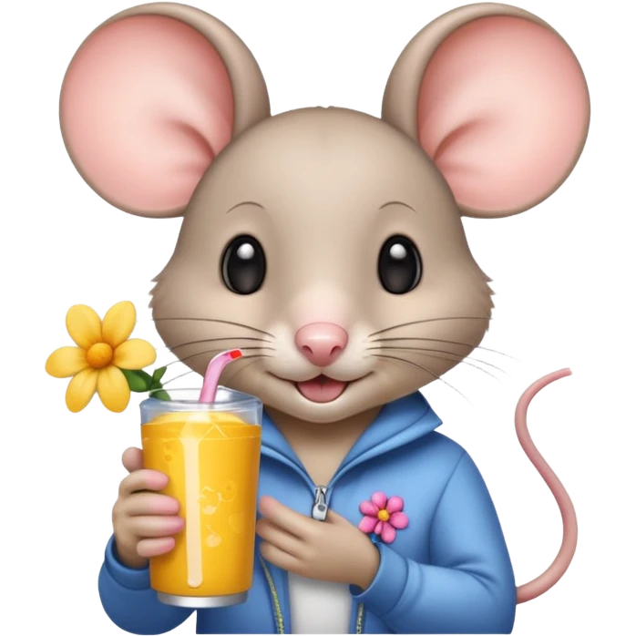 pretty mouse with flowers  drinking energy drink  emoji
