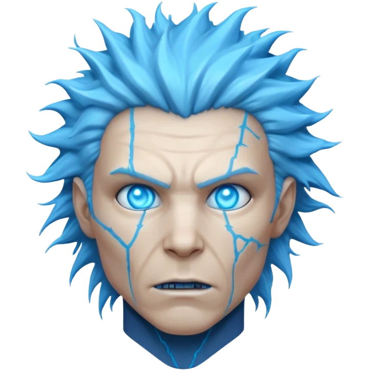 electric lab mutant portrait, head and shoulders only, glowing blue energy cracks on skin, wild hair, intense eyes, sci-fi lab accident vibe, 3D cartoon, mobile game icon style, clean background, no text, no watermark

 emoji