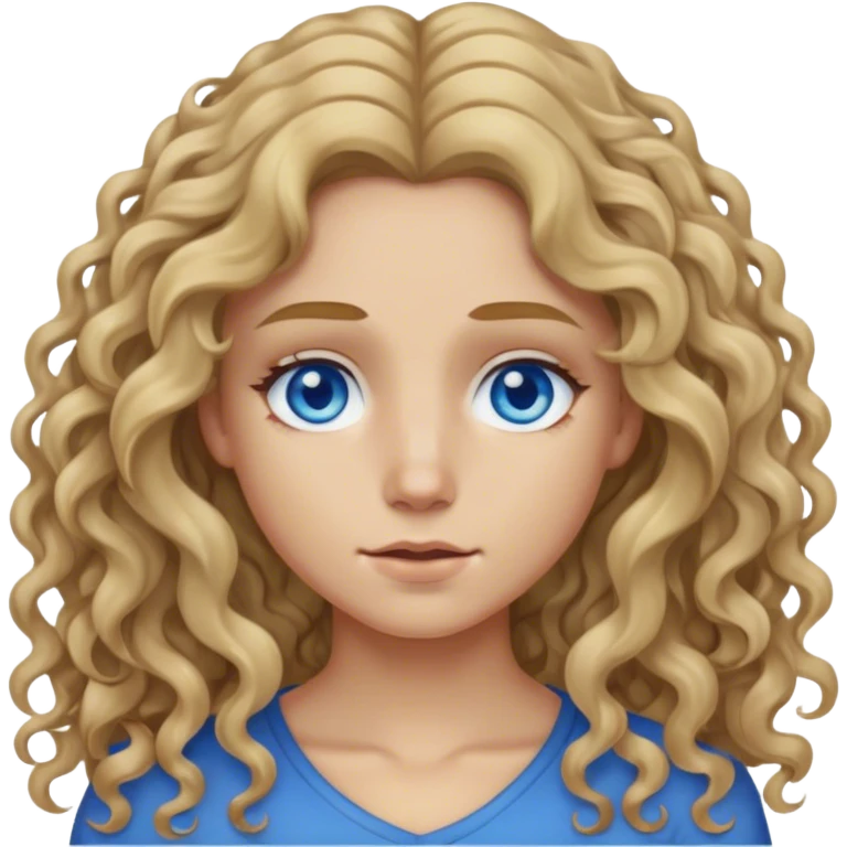 dirty blonde blue eyes long curly hair middle part emoji