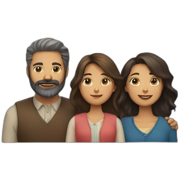 A family with a woman and a man with beard and a black cat emoji