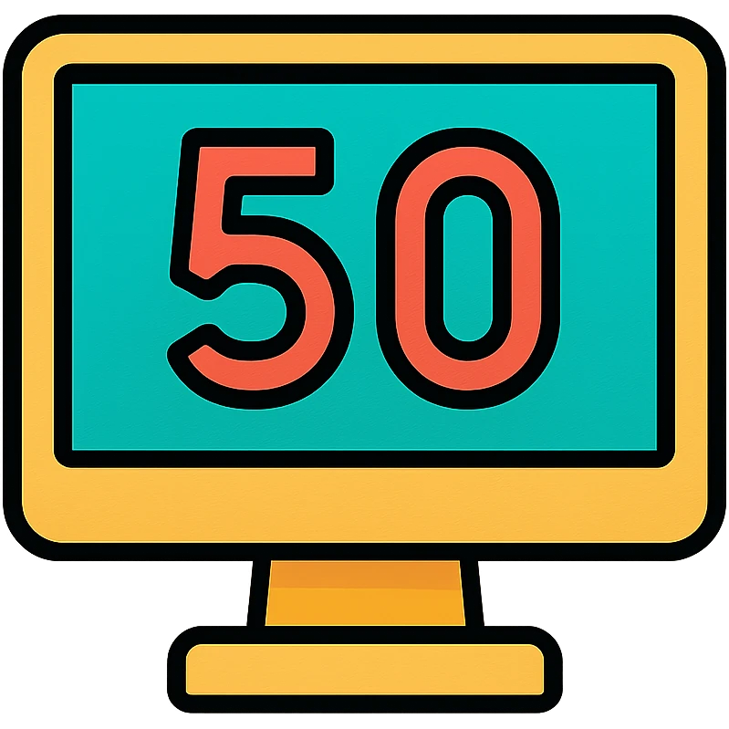 simple computer screen with the number 50 in the center emoji