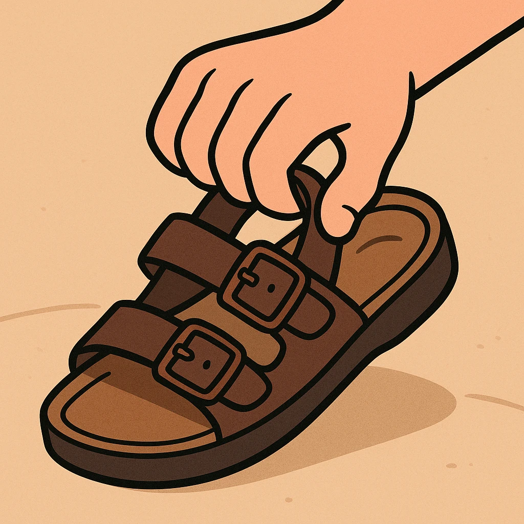 a hand grabbing a sandal emoji