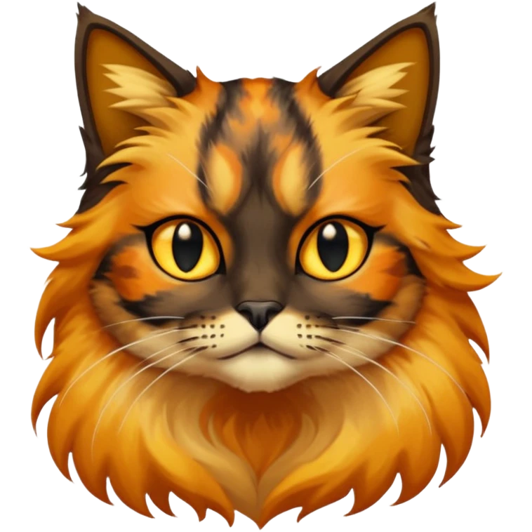 long hair tortoiseshell cat with a black face and yellow lightning mark above nose emoji