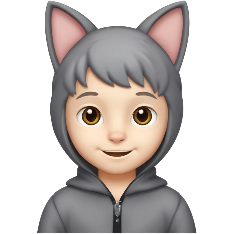 little kid Boy in gray cat suit with tail and ears emoji