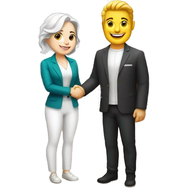 restaurant owner with white skin, and blogger with white skin, shaking hands in great detail emoji