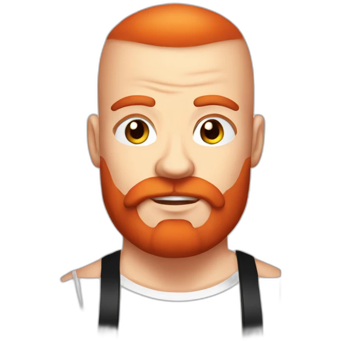 Powerlifter skinhead man with a red beard, in a T-shirt with the inscription POWERLIFTING emoji
