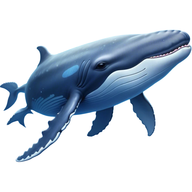 Cinematic Noble Humpback Whale Portrait Emoji, Poised and grand, with an enormous, barnacle-speckled blue-gray body, soulful, wise eyes, and a deeply serene presence, Simplified yet sharp and sophisticated features, highly detailed, glowing with a soft oceanic radiance, high shine, intelligent and powerful, stylized with an air of deep-sea mystery, focused and regal, soft glowing outline, capturing the essence of a legendary giant of the ocean that appears ready to glide majestically through the waves with effortless grace! emoji