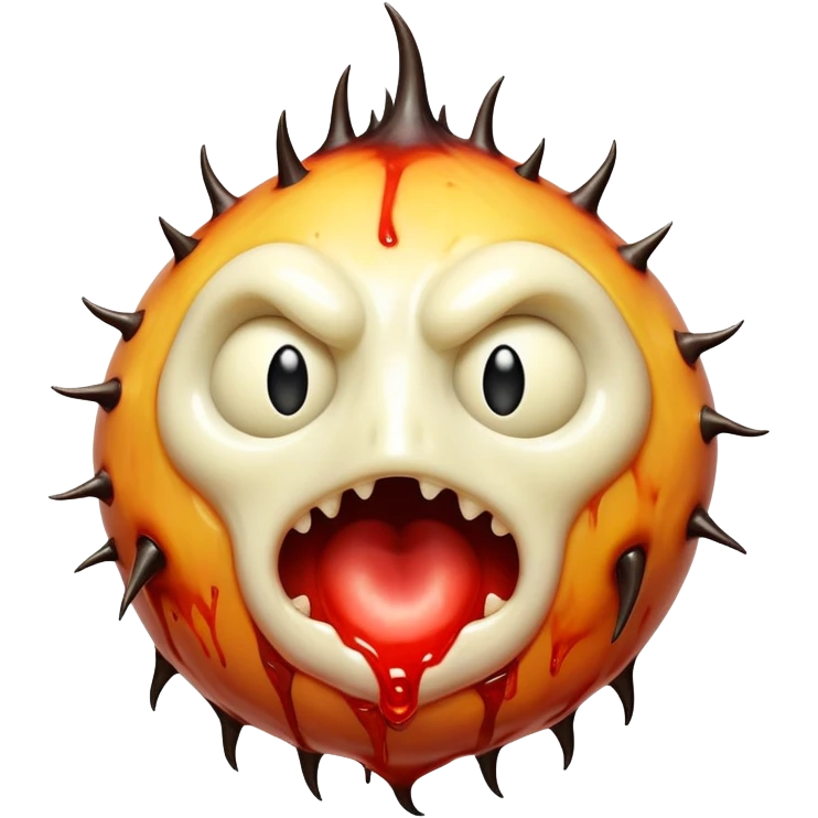 A bulbous, asymmetrical being with flesh resembling melted wax that continuously reforms into different nightmarish faces, its body covered in thorn-like protrusions that inject hallucinogenic compounds on contact.

 emoji