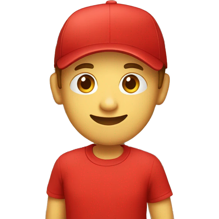 Create an emoji of a shop employee wearing a red t-shirt and red cap with the "BEST MARKET" logo on it    emoji