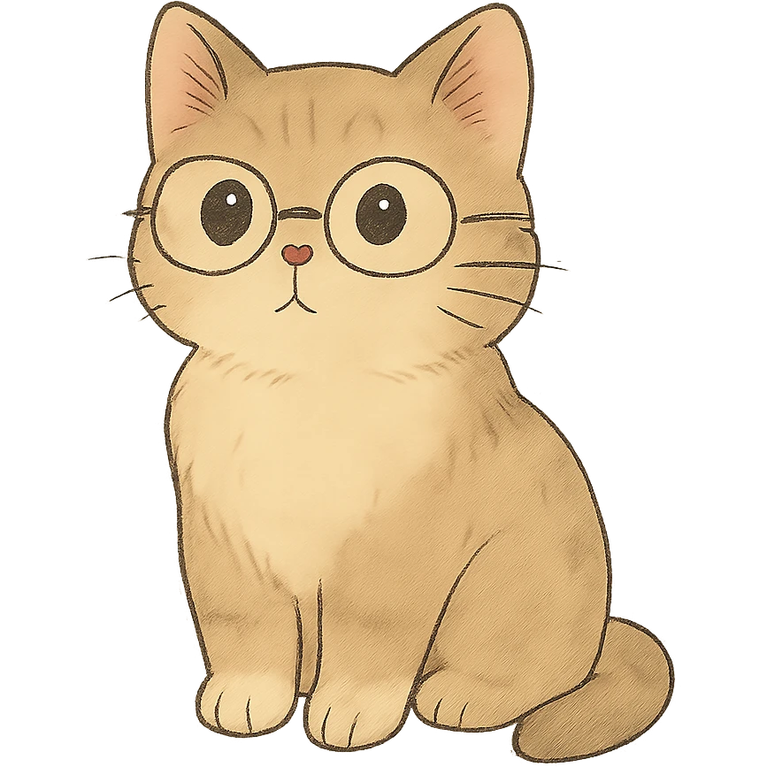 soft toned kawaii cat with glasses on a simple background in ghibli style emoji