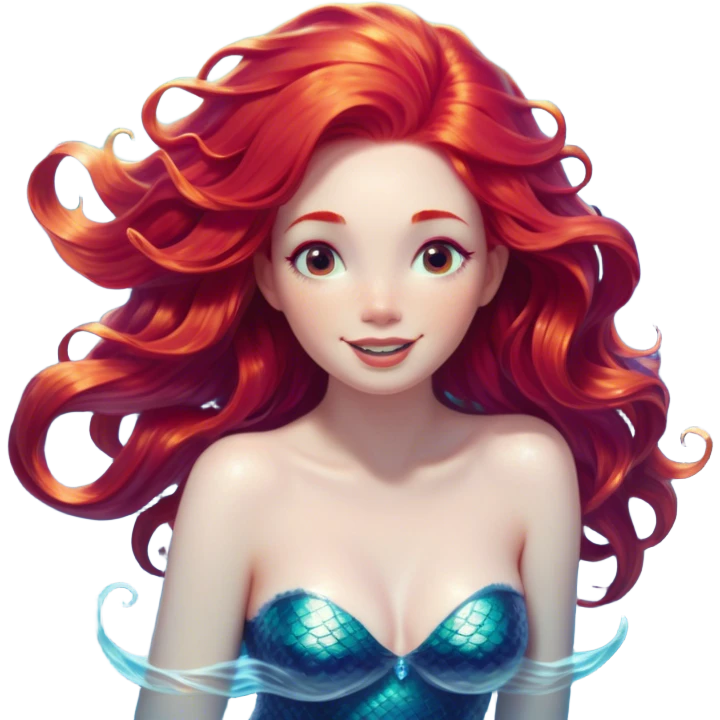 Cinematic Realistic Red Hair Mermaid Portrait, head tilted dramatically with an exaggeratedly amused expression, featuring a striking, vibrant form with meticulously detailed, flowing red hair and luminous porcelain skin. Her expressive eyes burst with playful marine mischief, rendered with dynamic underwater lighting and vibrant textures that convey an air of cheeky oceanic whimsy and over‐the‐top mermaid charm. emoji
