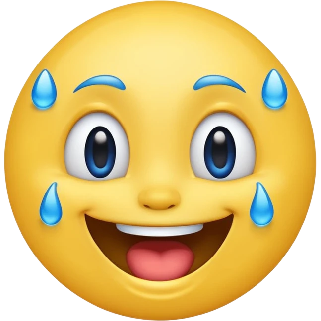 Emoji, yellow round laughing face, blue tears of joy emoji