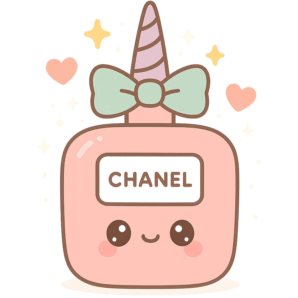 Chanel perfume bottle in a whimsical fantasy style, pastel colors, magical sparkles emoji