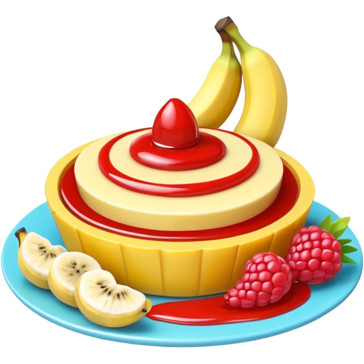 tart with sweet sous and fruit with banana  food in 3d style no faces emoji