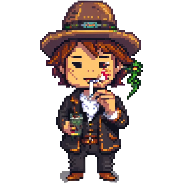 pixel art of a quirky character 'tralalero tralala' smoking a joint emoji