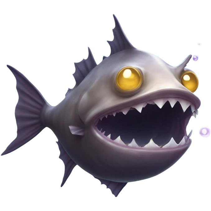 Anglerfish with a glowing lure hanging from its forehead, sharp teeth, and big eyes. emoji