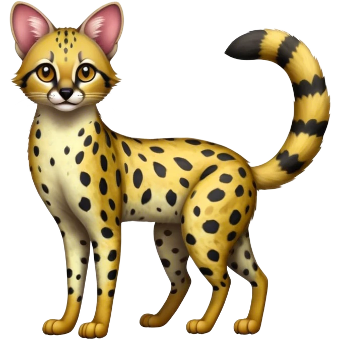 Vibrant dark Colorful Serval-Genet-Civet-hybrid, full body emoji