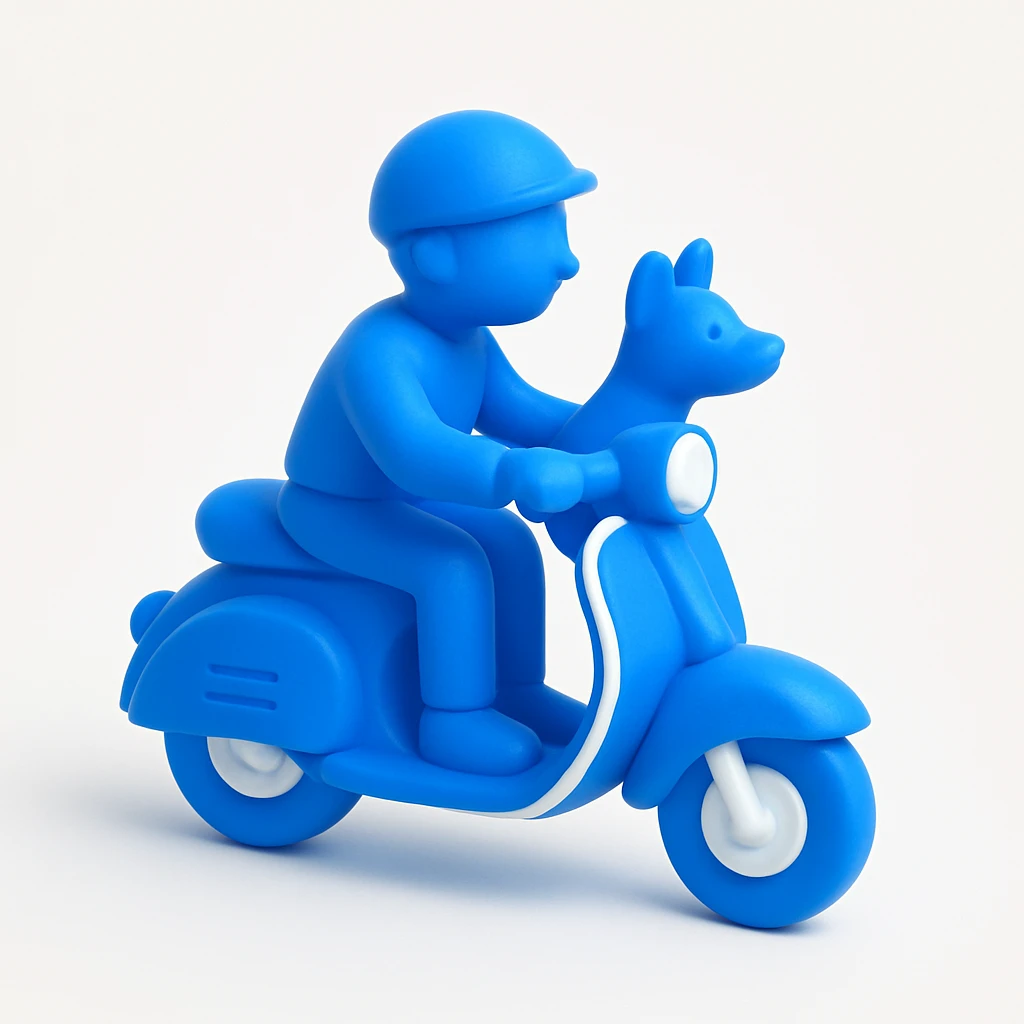 man and his pet dog riding a vespa emoji