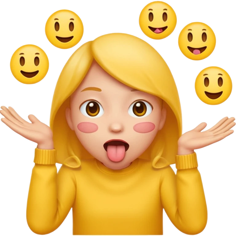 Sticking tongue out with hands gliding through yellow emoji circle face emoji