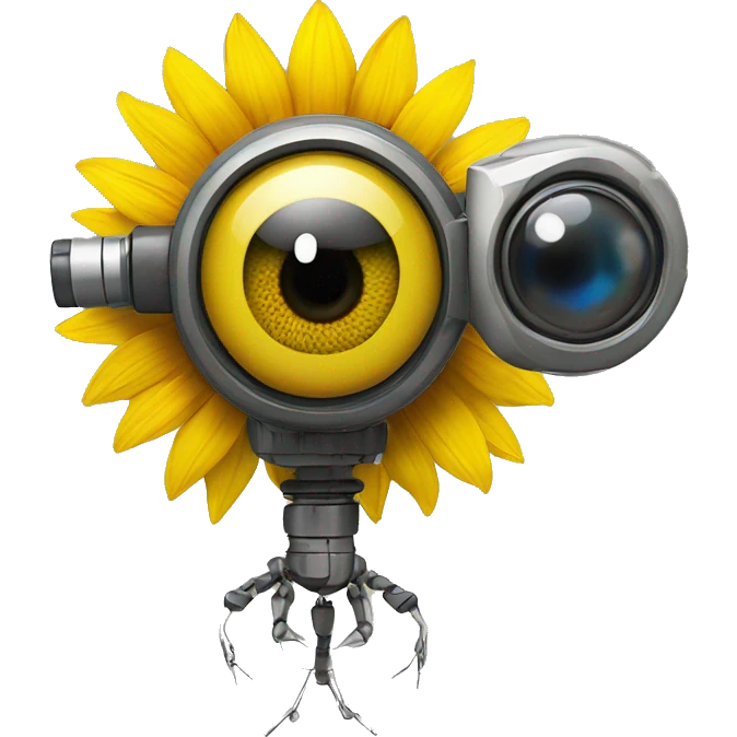 a human with one eye as sunflower and other as a robo eye sensor  emoji