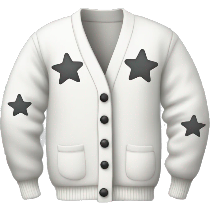 white cardigan with 3 gray stars on the sleeves emoji