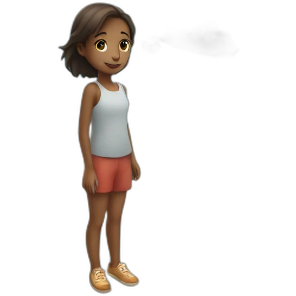 A girl stands by the sea and sees a plane in the sky emoji