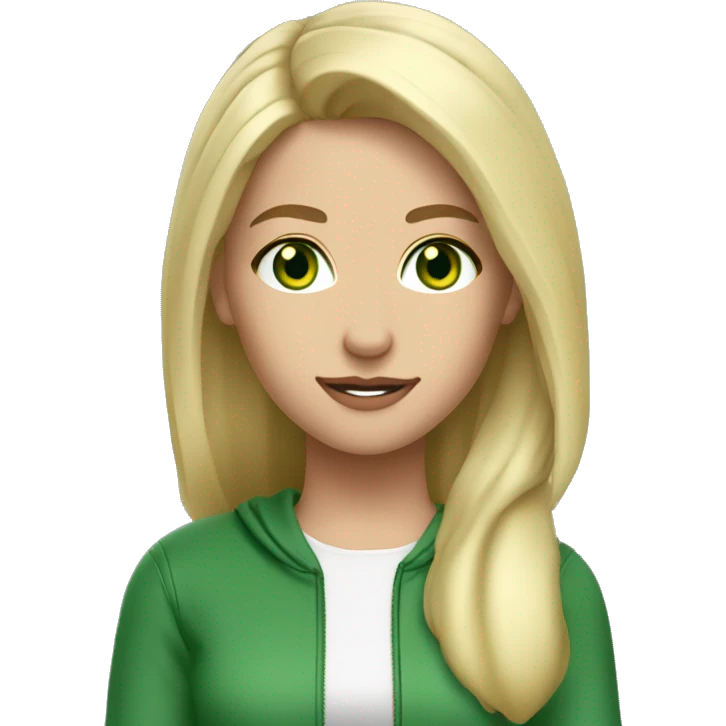 pretty lady tall blonde medium hair sports clothes green eyes cool emoji