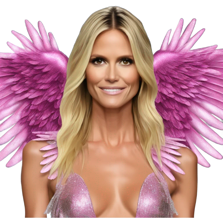 Heidi Klum on a runway victoria secret  angel wings emoji