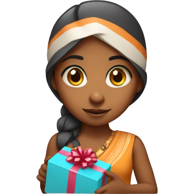 An Indian girl holding a gift emoji
