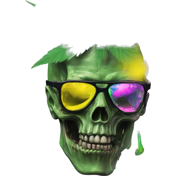 420 .Zombie_ Vaporwave black holographic oilslick zombie unicorn smoking yellow caution tape hemp leaves emoji