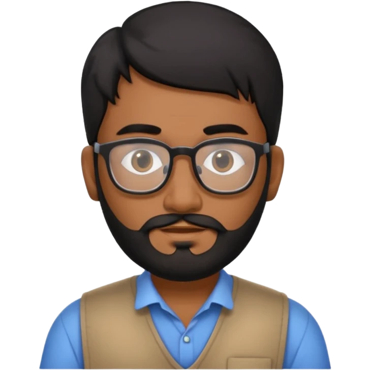Indian software developer with beards and specs, with few white hairs in mostly black beard and hair emoji