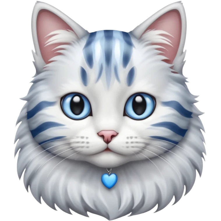 striped cat with hair in white and gray colors with blue eyes emoji