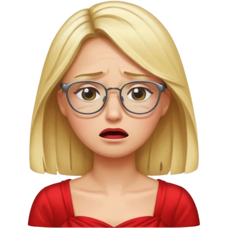 lomg blond woman  crying with glasses with red party wear dress emoji