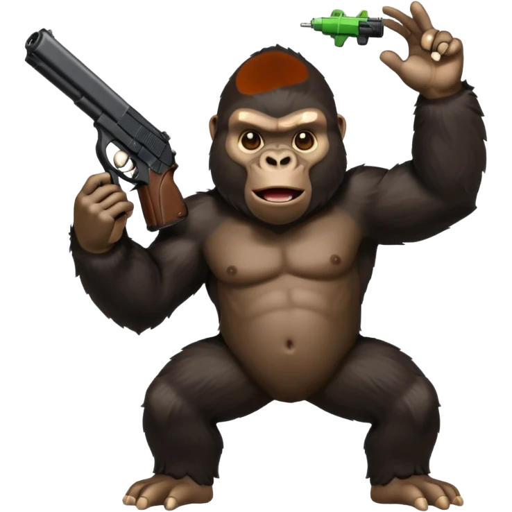A gorilla holding a gun in the air with a Xbox controller  emoji