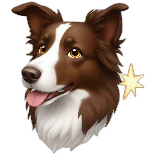 Brown border collie with a star pattern on head emoji