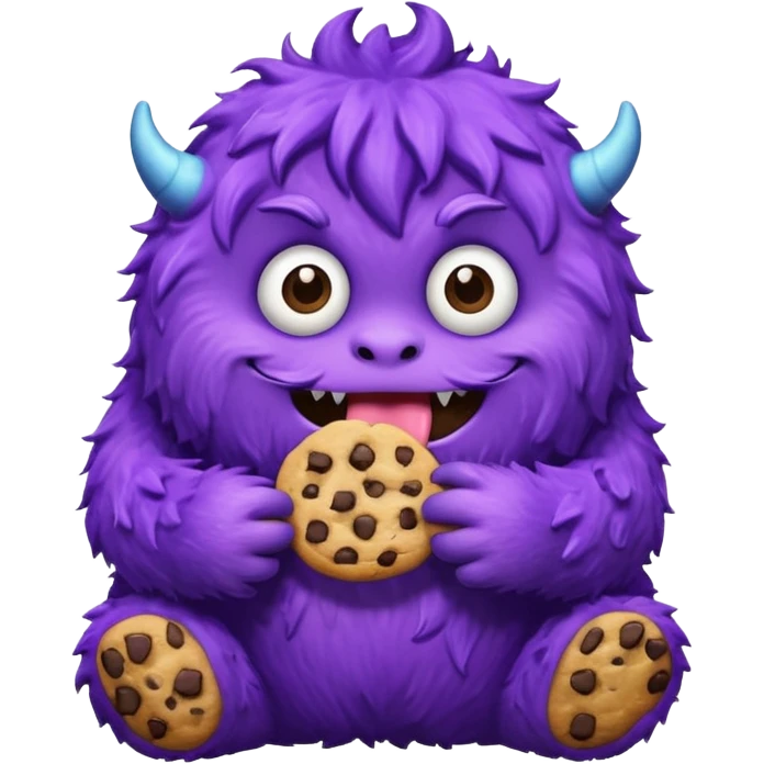 purple fluffy monster eating a cookie emoji