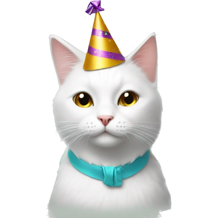 white Cat with a party hat emoji