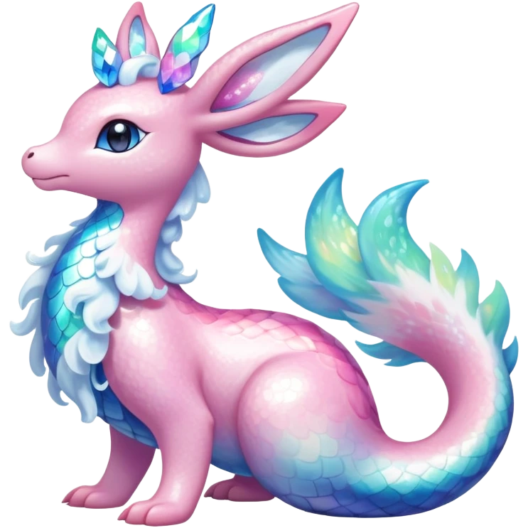 Shiny Exotic Colorful Ethereal Sparkly Sylveon-Lapras-Flaaffy-Amaura-Aurorus-Fakémon-hybrid-creature (full body)  emoji