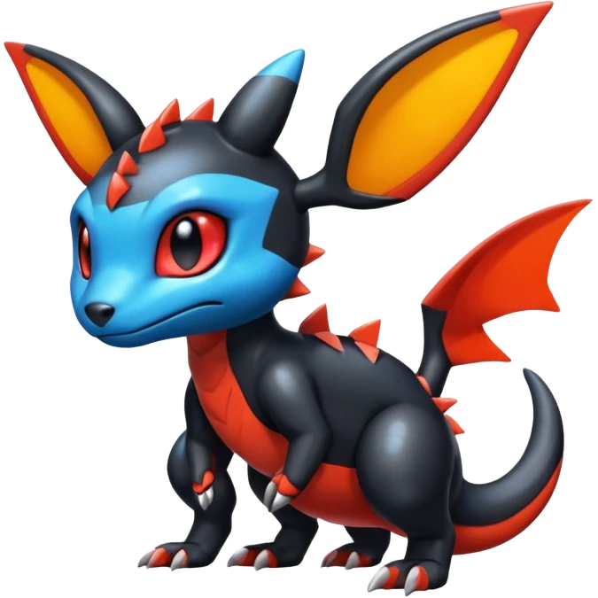 Cute Shiny Guilmon-Salandit-Umbreon-Fakémon-hybrid-creature (full body)  emoji